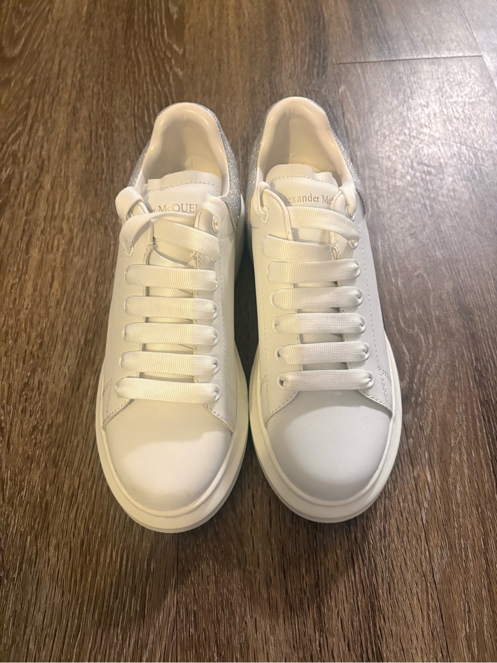 Alexander McQueen White Sneakers with Silver Heel